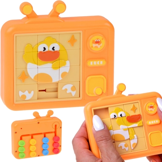 Obojstranná senzorická skladačka kuriatko – posuvné puzzle a farebný labyrint - 1 kus