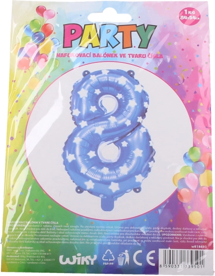 Modrý nafukovací balónik číslo 8 s hviezdičkami