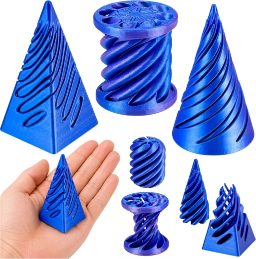 Antistresová 3D senzorická sada – otočný kužeľ, valec a pyramída (modrá)