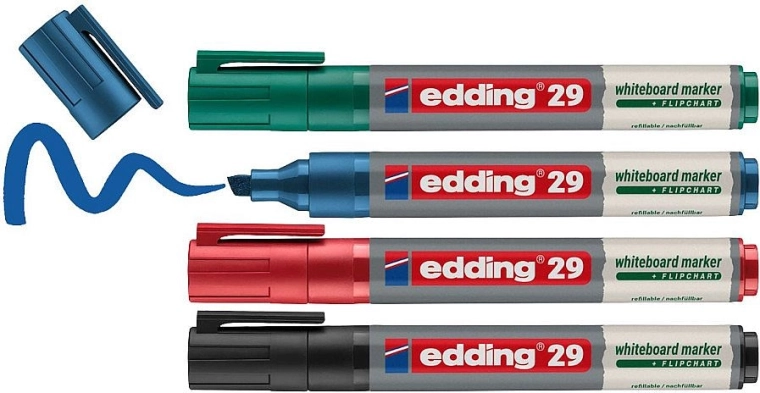 Popisovače na biele tabule EDDING 29, súprava 4 ks, základné farby