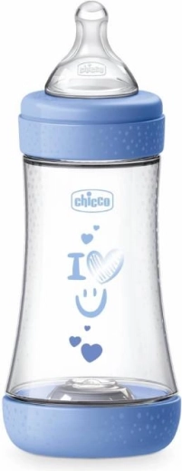 Dojčenská fľaša CHICCO Perfect5, silikónová cumľová časť, 240 ml, modrá
