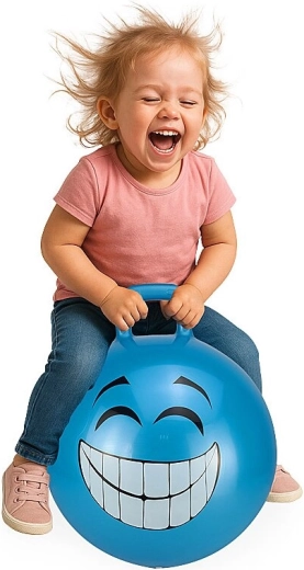 Skákacia lopta s držadlom HoppyDoo Smile modrá 45 cm s pumpičkou
