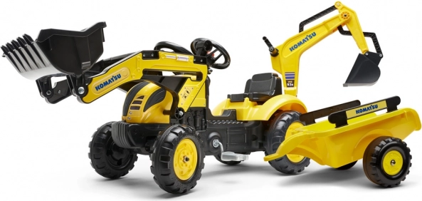 Šliapací traktor Komatsu s prednou a zadnou lyžicou a valníkom