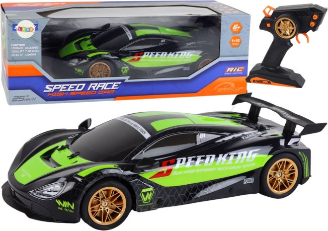 RC športové auto 1:10 zeleno‑čierne s LED a 2,4 GHz