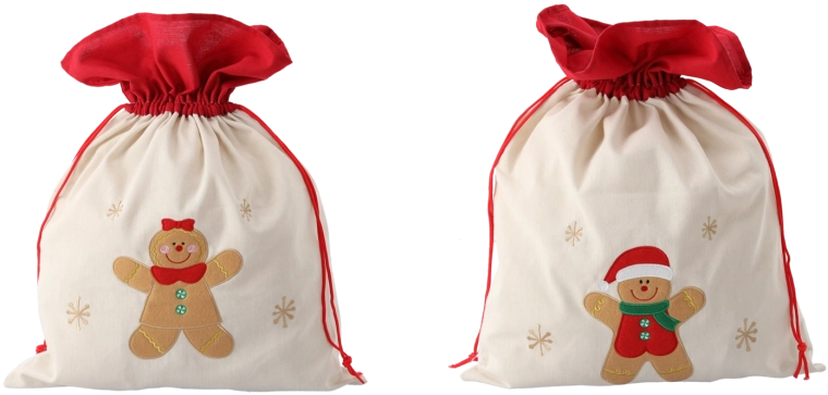 Darčekové vrecko 45 × 60 cm béžové, mix vzorov s perníkovou postavičkou