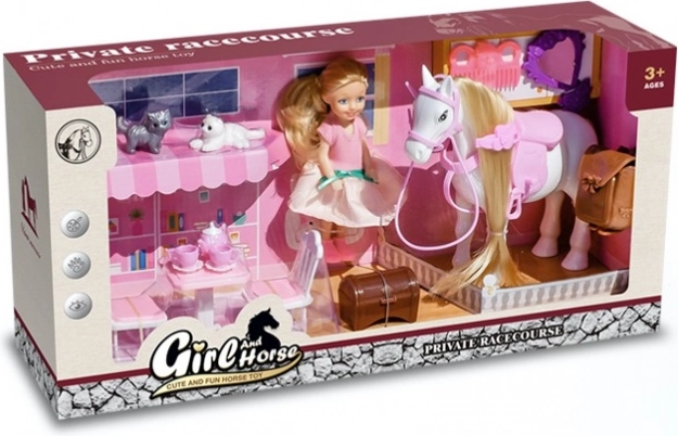 Herná sada s bábikou, koníkom a mačiatkami