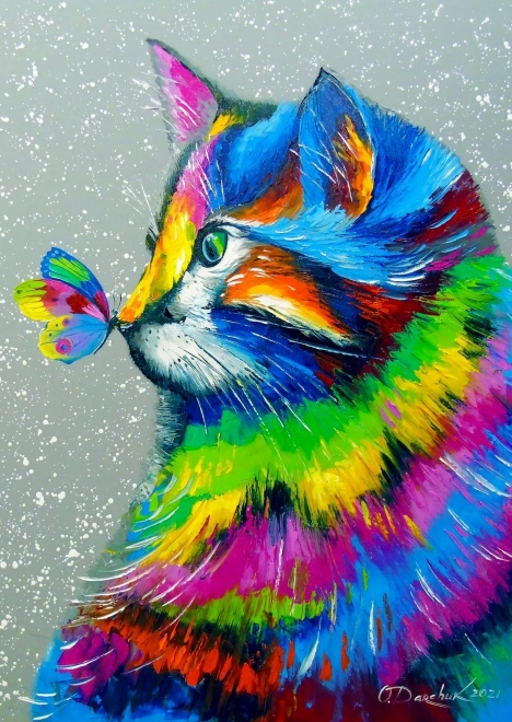 Puzzle krásna mačka a motýľ 1000 dielikov