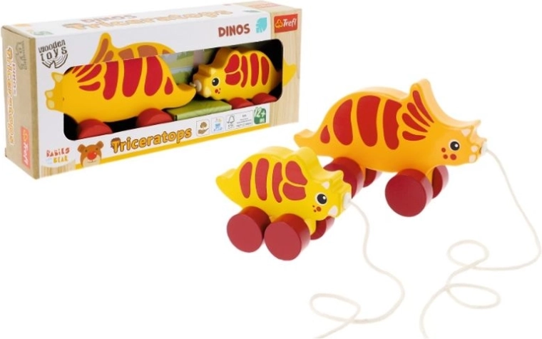 Trefl drevená ťahacia hračka dinosauri – Triceratops