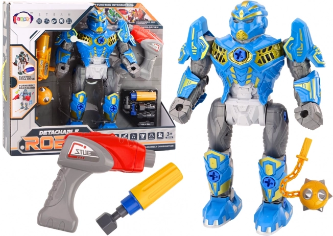 modrý skrutkovací robot s vŕtačkou, svetlami a zvukmi