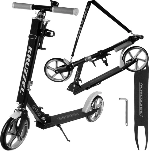 Mestská skladacia kolobežka s veľkými kolesami 200 mm a nožnou brzdou – Sivá