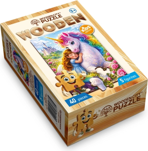 Drevené puzzle Wooden City Dievča s magickým jednorožcom, 40 dielikov