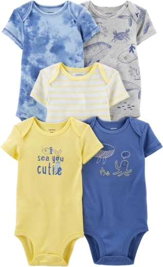 Carter's dojčenské body s krátkym rukávom Blue Ocean 5 ks pre chlapcov, veľkosť 56 (NB)