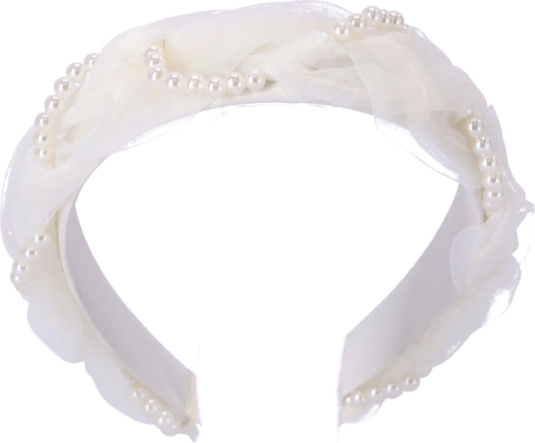 Saténová čelenka do vlasov - biela s perlami