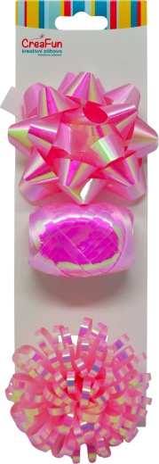 Darčeková sada ružová dúhovo lesklá – stuha 10 m a 2 mašle