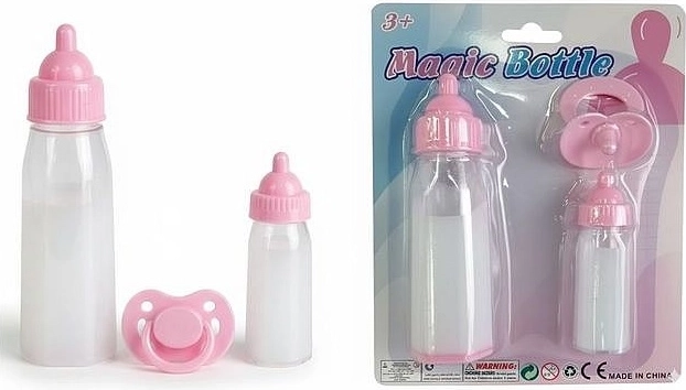 Ružový set pre bábiky: 2 fľaštičky a cumlík