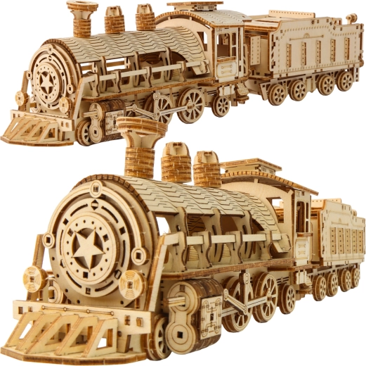 3D drevené puzzle parná lokomotíva s tendrom Kruzzel - 1 kus