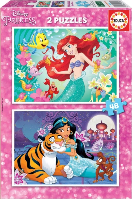 EDUCA Puzzle Disney princezné: Ariel a Jasmína 2x48 dielikov