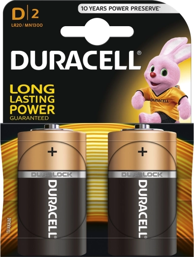 Duracell alkalické batérie D 1,5 V, 2 ks
