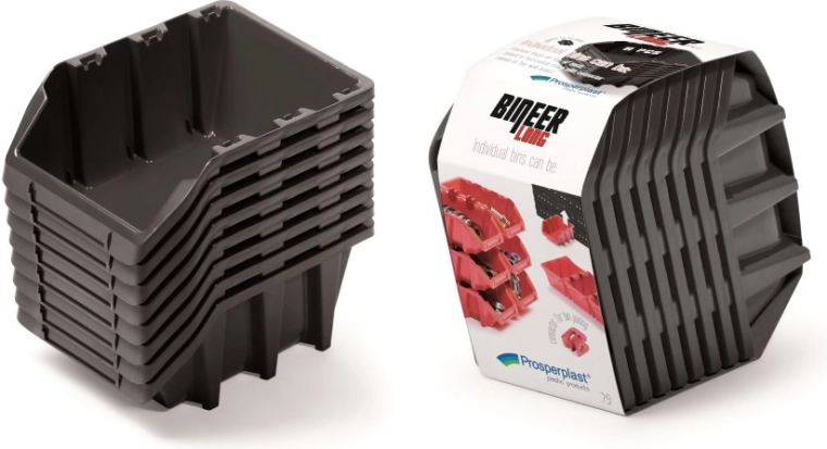 Sada úložných boxov 8 ks BINEER LONG, 160 × 98 × 160 mm, čierna