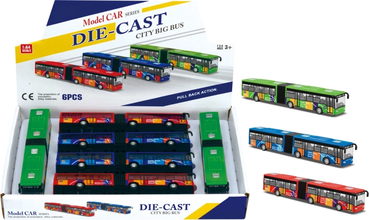 Harmonika autobus 1:64 – kĺbový model s spätným naťahovaním