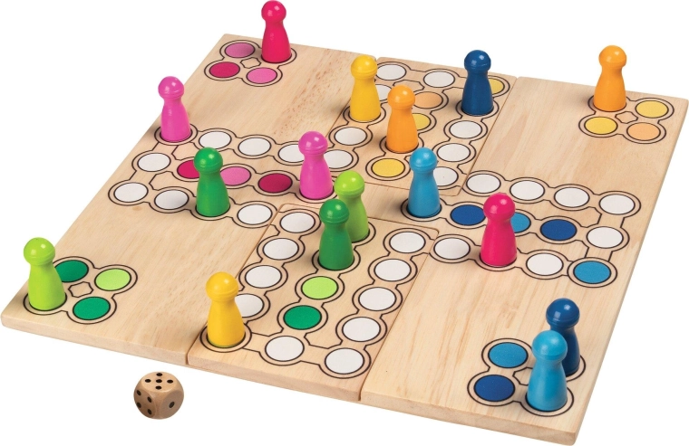 Drevená dosková hra Ludo s variabilnou hracou plochou - 1 kus
