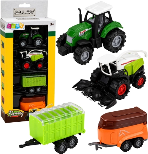 Súprava poľnohospodárskych vozidiel 1:68 (4 ks) – traktor, rezačka a prívesy
