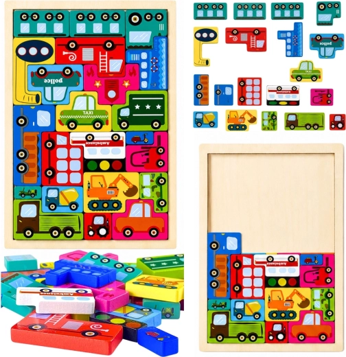 Drevené puzzle dopravné prostriedky 23 dielov