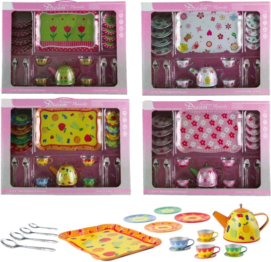 Detská plechová čajová súprava s potlačou, 19-dielna