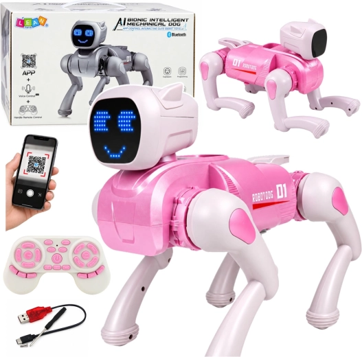Interaktívny robotický pes AI na diaľkové ovládanie s Bluetooth, ružový