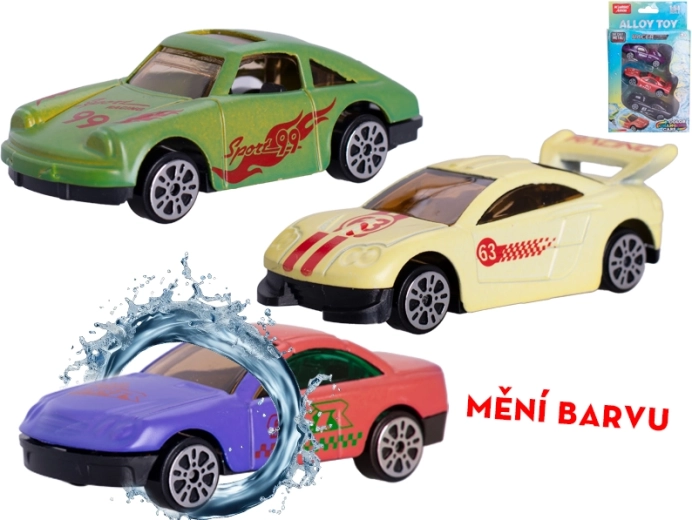 Sada kovových autíčok 7 cm meniace farbu – voľnobeh, 3 ks