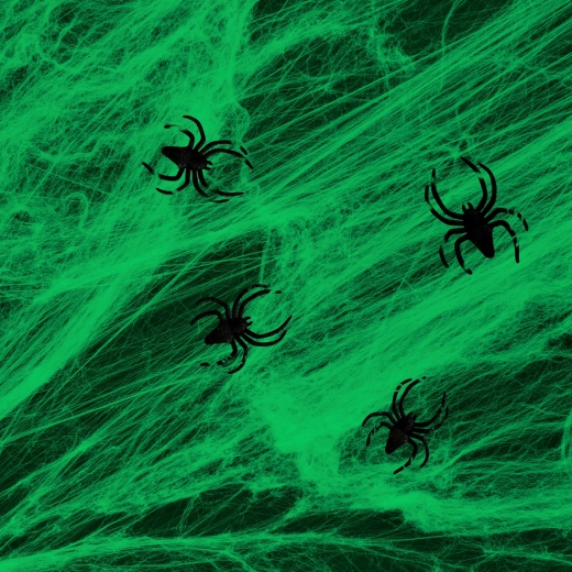 Zelená halloweenska pavučina s pavúkmi