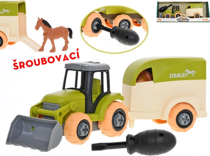 Skrutkovací traktor s prívesom a koňom 26 cm
