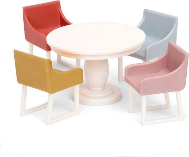 Jedálenský set do domčeka pre bábiky Lundby Basic – okrúhly stôl a 4 stoličky