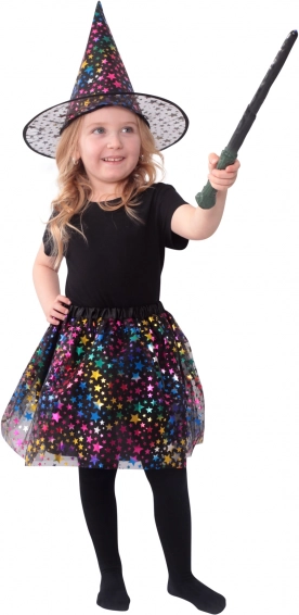 Detský kostým čarodejnice s hviezdami a tutu sukňou s klobúkom