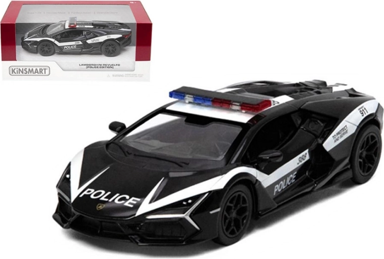 Lamborghini Revuelto polícia kovový model Pull Back