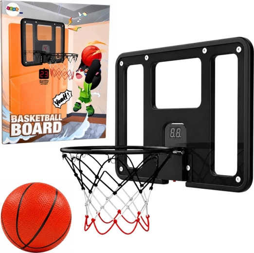 Závesný mini basketbalový kôš s elektronickým počítadlom bodov, svetlami, zvukmi a loptou