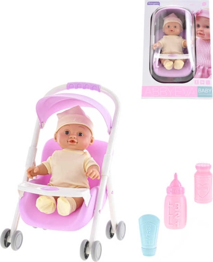 Bábika bábätko v kočíku so zvukmi a doplnkami 24 cm