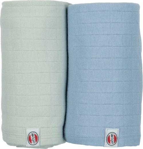 Lodger swaddler solid z organickej bavlny 110 × 110 cm Peppermint/Blue fogg (2 ks)