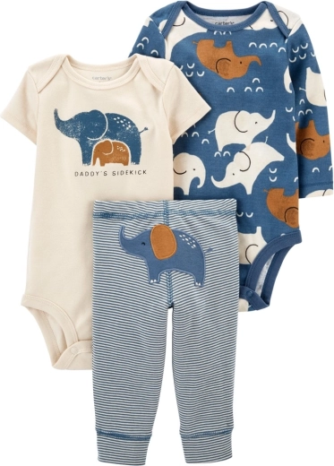 Carter’s trojdielna sada pre chlapca Blue Elephant – body s dlhým a krátkym rukávom a tepláky