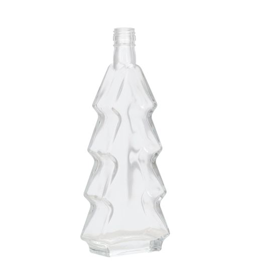 Sklenená fľaša v tvare vianočného stromčeka 500 ml so zlatým uzáverom