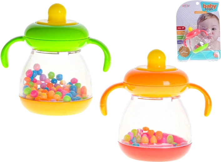 Hrkálka v tvare fľaštičky 8 cm, od 3 mesiacov+, 3 farby