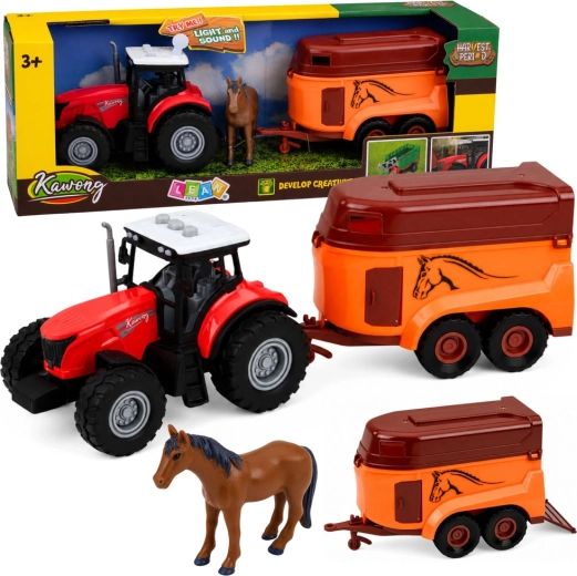 Traktor s prívesom na prepravu koňa so svetlami a zvukmi (3 diely)