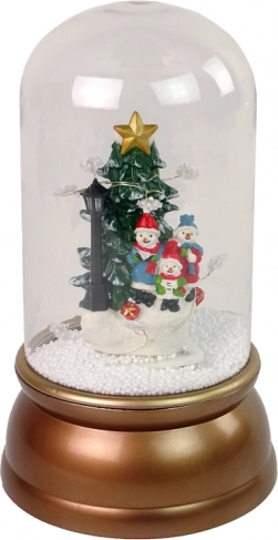 Sklenená vianočná dekorácia so snehom a snehuliakmi, zlatá