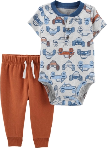 Carter's 2-dielny set pre chlapcov – body s krátkym rukávom a tepláky Brown Cars Henley – NB