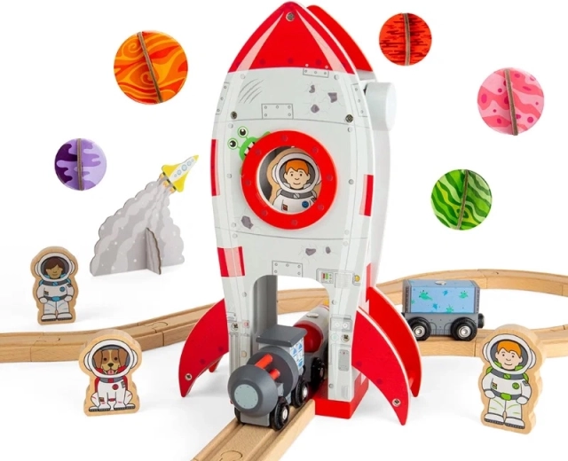 Bigjigs Rail vesmírna raketa – drevený tunel k vláčikodráhe
