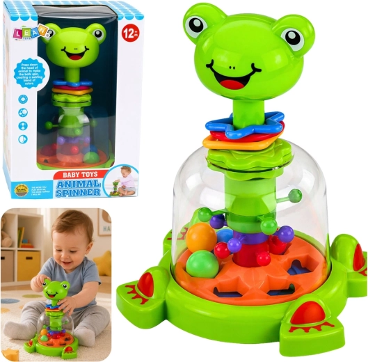 Interaktívny spinner žabka s víriacimi guľôčkami pre bábätká