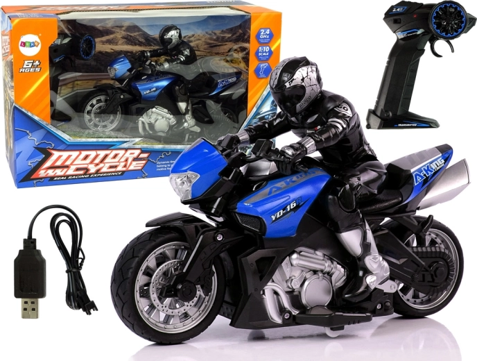Športová RC motorka 2,4 GHz 1:10 modrá