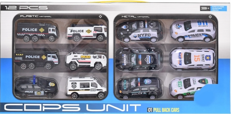 Sada policajných autíčok 12 ks s voľnobehom a spätným chodom