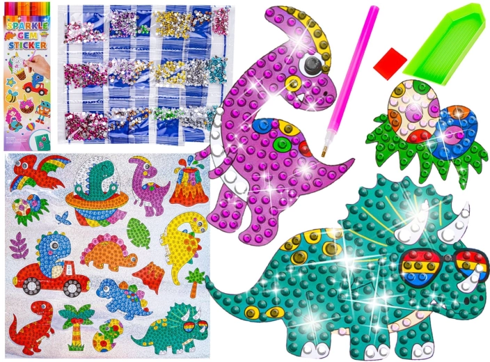Diamantová mozaika – trblietavé samolepky dinosaury (18 ks)