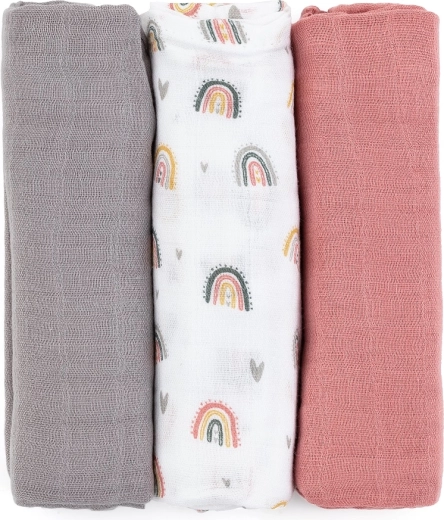Bambusové mušelínové plienky 3 ks Moussy Rose Rainbows 68 × 68 cm PETITE & MARS
